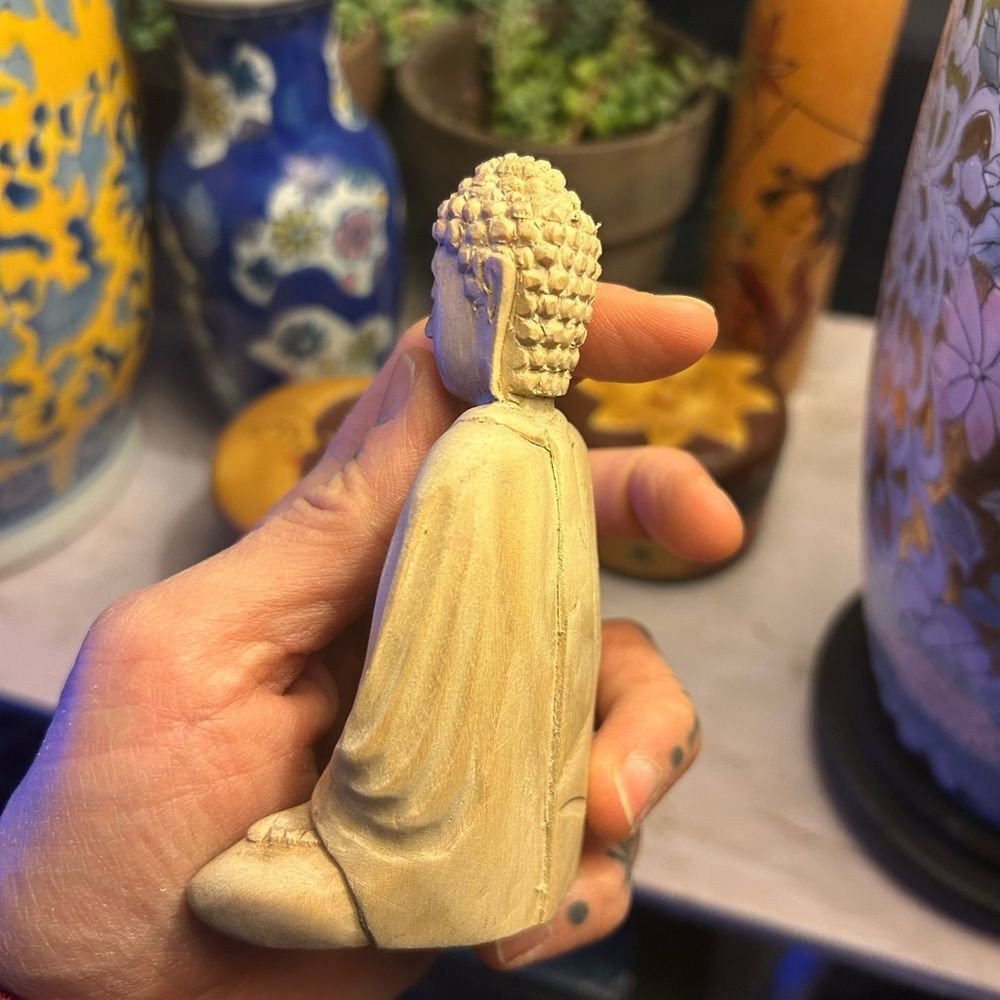 Serene Handcrafted Wooden Cream Buddha Sculpture Indonesia - Picture 9 of 11